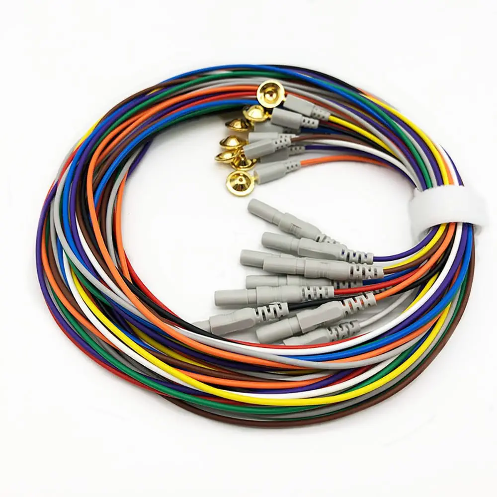 

cup Electrodes Sleep Brain Gold Plated Din 1.5mm Cable 12 leads Leadwires Golden Plated Cup Electrodes