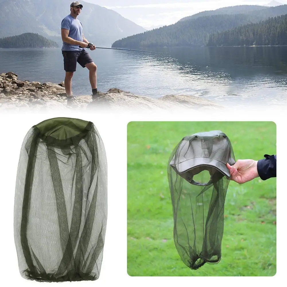 Adjustable Head Net Mesh 1PCS Fishing Camping Mesh Face Cap Full Hat Protector Green Military Covers Mosquito M8F0