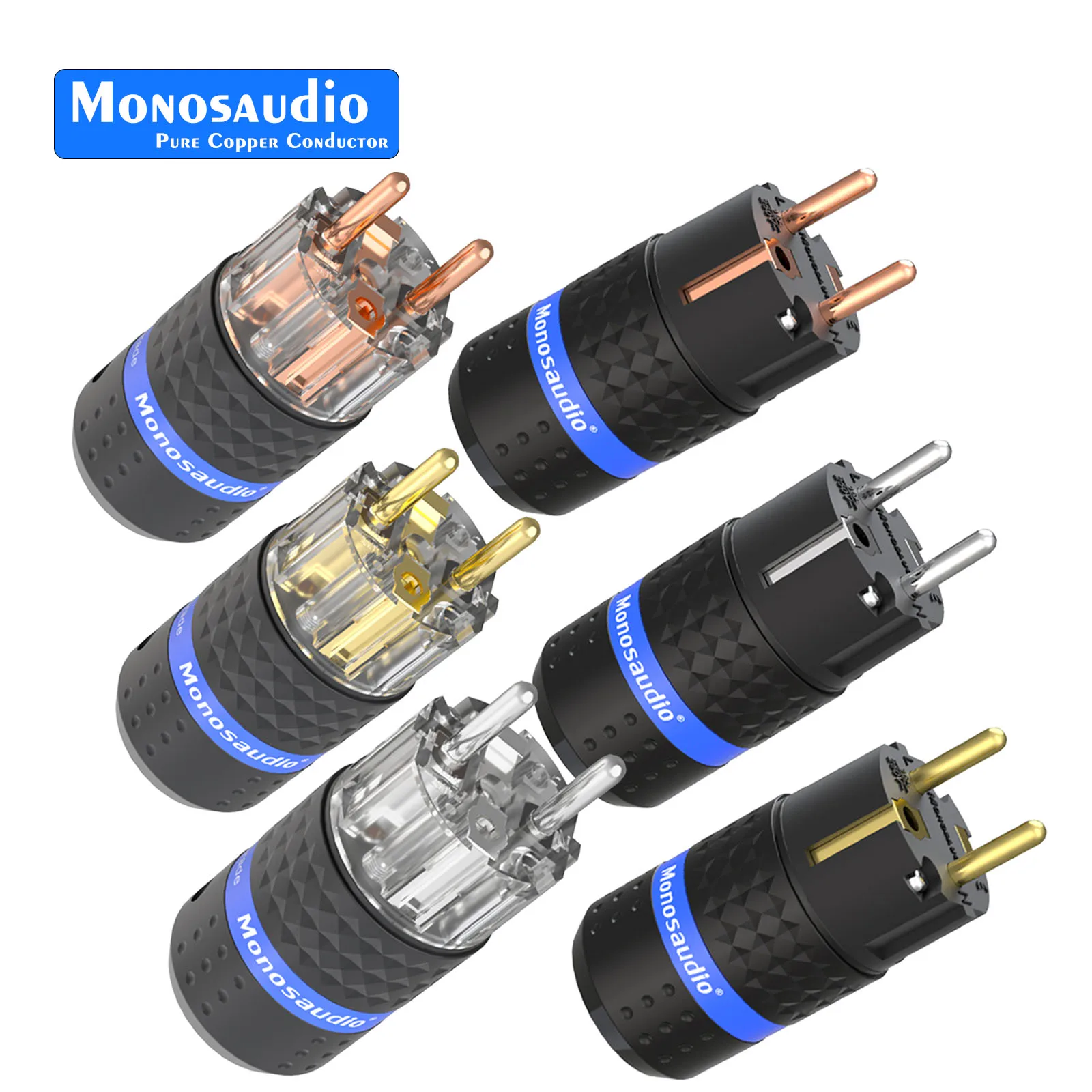 Monosaudio E102/E103 Вилка питания европейского стандарта из чистой меди для аудио DIY Сетевой кабель питания Прозрачный разъем