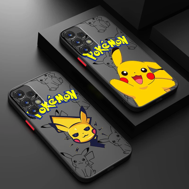 Pokemon Pikachu Cartoon Cute Frosted Translucent For Samsung Note 20 A35 A03 A54 A31 A22 A34 A14 A24 A04 A55 5G Back Phone Case image 2