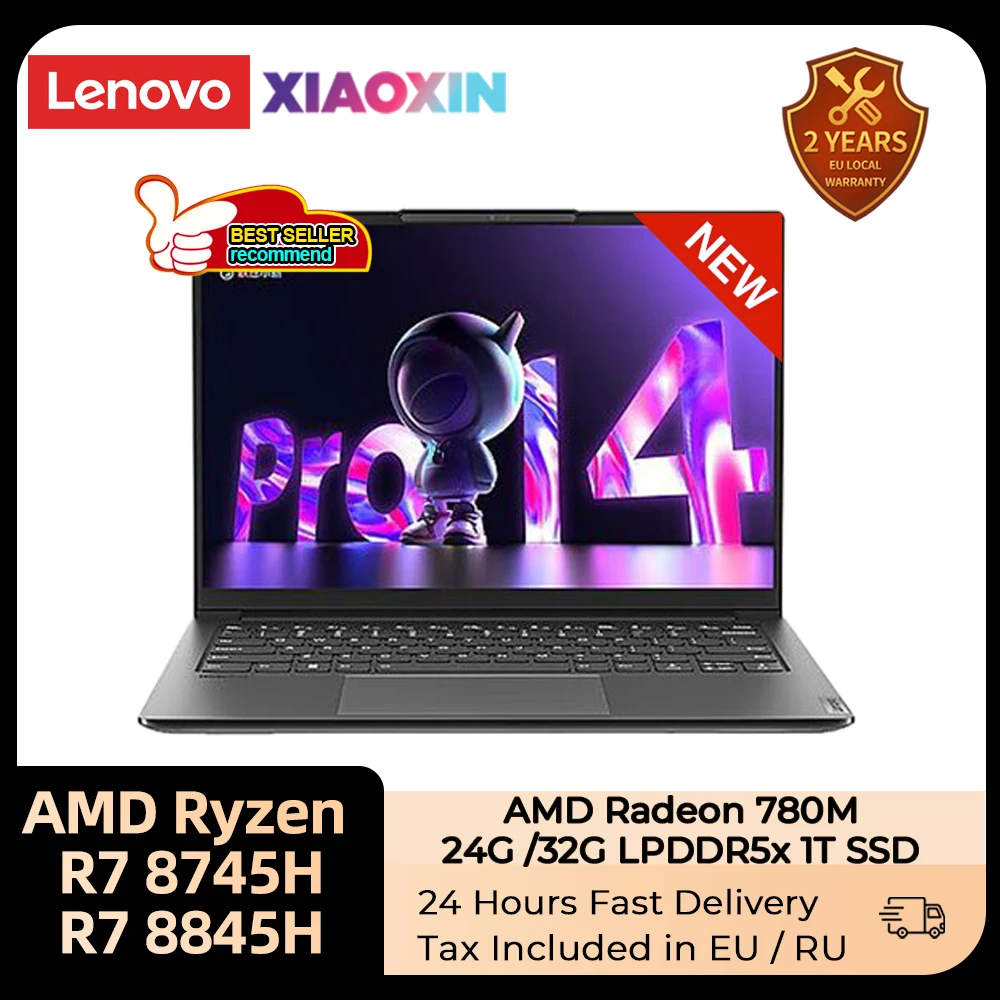 Lenovo Xiaoxin Pro laptop 14 "Ryzen 7 2024 H/8845H RAM 24GB/32GB LPDDR5X 1T SSD 14 inci 8745Hz layar Notebook Ultrabook PC