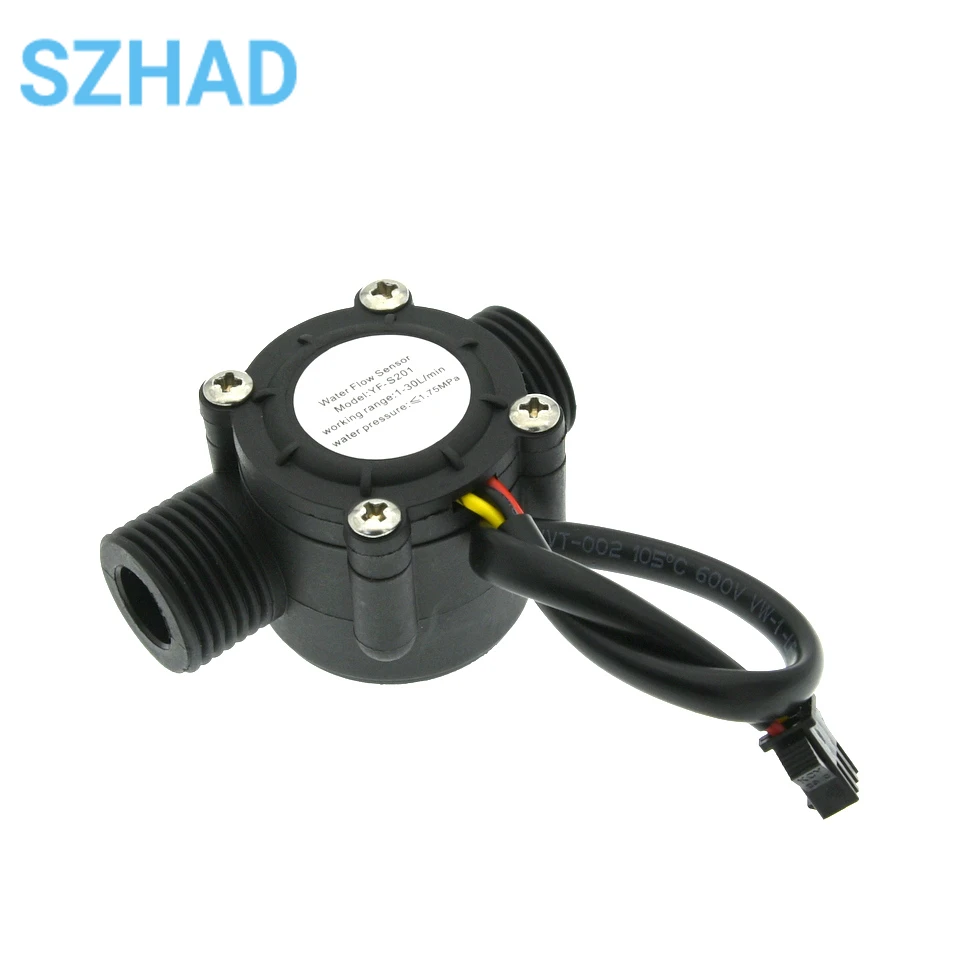 Water Flow Sensor 1-30L/min Hall Flowmeter Sensor Control Liquid Flowmeter Measure Instrument 2.0MPa YF-S201 for Arduino