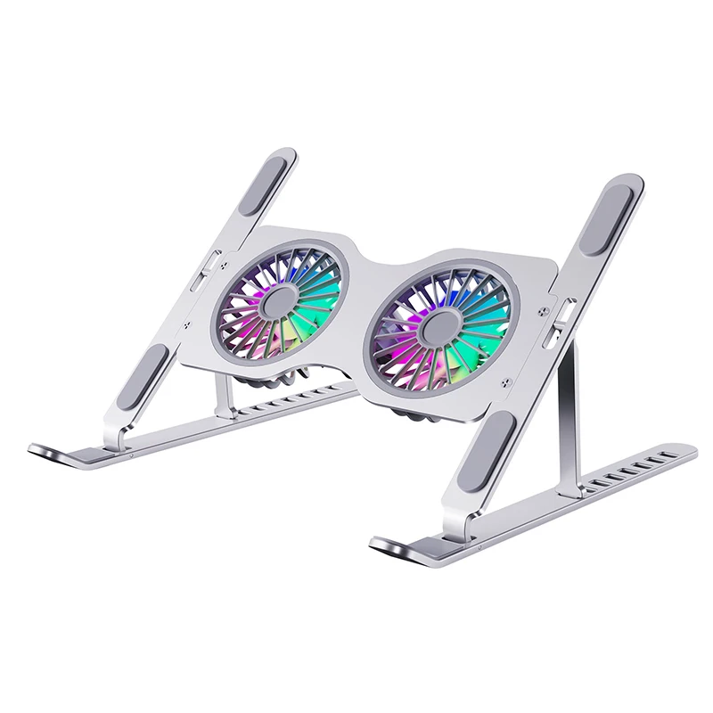 2 Fan Laptop Cooling Stand Adjustable Aluminum Alloy Laptop Cooling Pad With RGB LED Light For Support Macbook Pro Easy To Carry