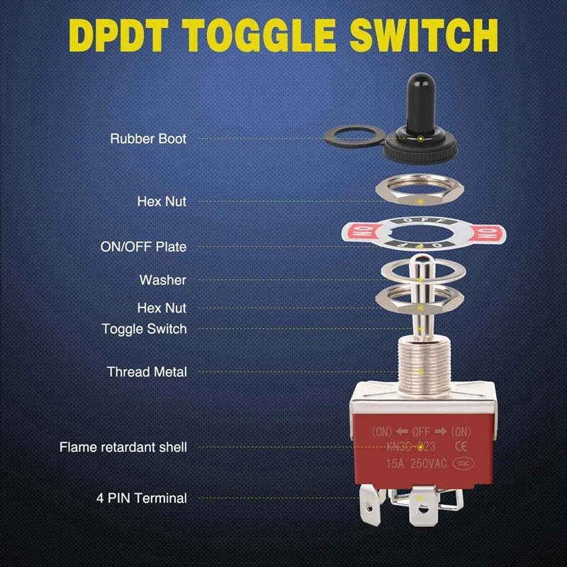 4Pin Reverse Polarity Toggle Switch 2PCS 12V Momentary Rocker Switch 30A On Off On DPDT 3 Position Waterproof Boot Cap