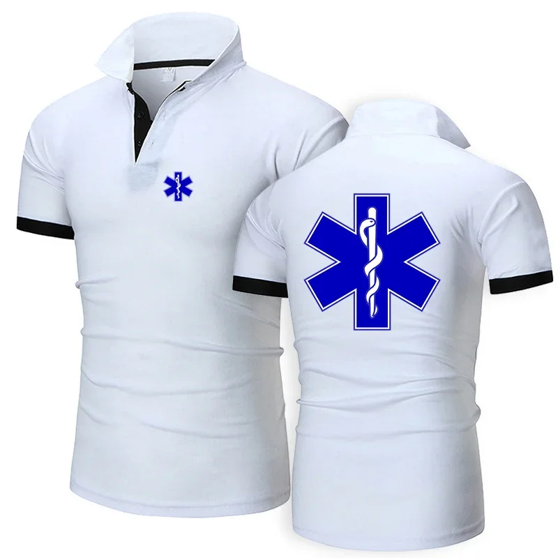 2024 New Men EMT Paramedic Emergency Medical Summer Giraffe Embroidery Short Sleeve Comfortable Casual Cotton Polo Shirt Tops