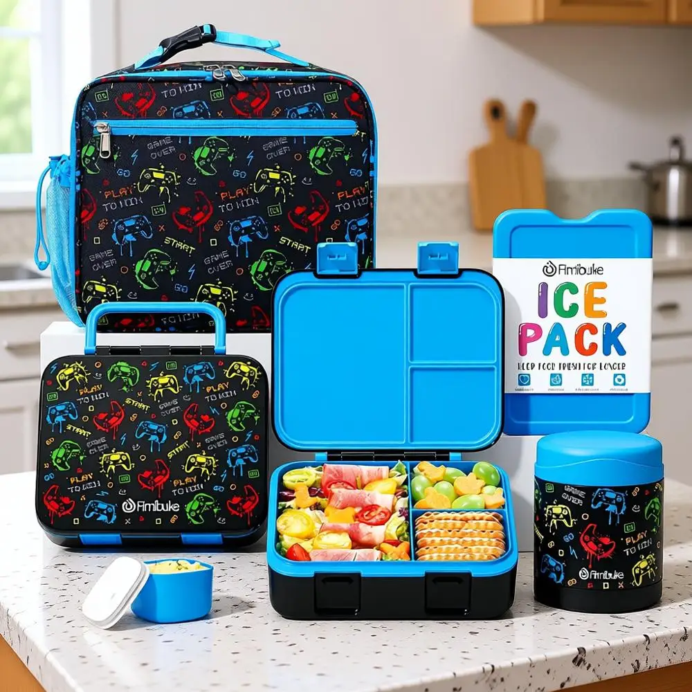 

3-Component 32OZ Lunch Box, 12OZ Insulated Food Jar & Ice Pack Set for Ages 3-12