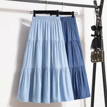 High-Waist Pleated A-Line Midi Skirt 6 Women's summer fashion temperament tide with high waist skirt loose and thin a line version skirt pleated skirt 6