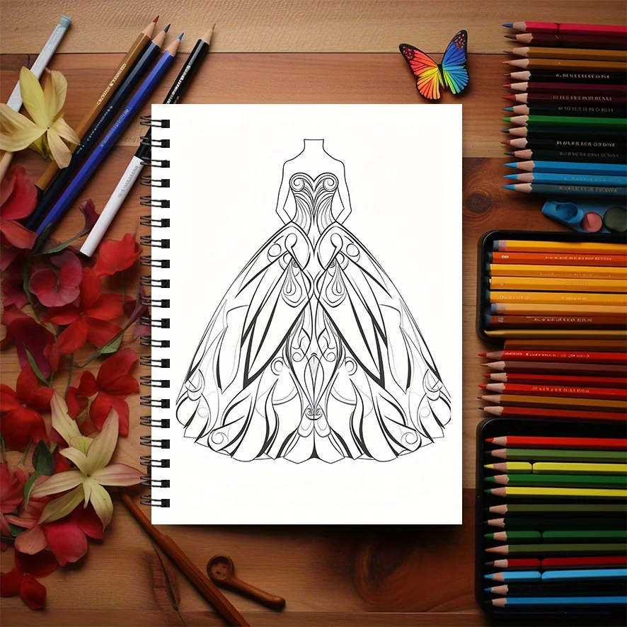 Starry Night Dress Coloring Book - 8.3×11.2 Inches, 22 Pages. Perfect for Magical Relaxation, Stress - Relieving, Christmas,