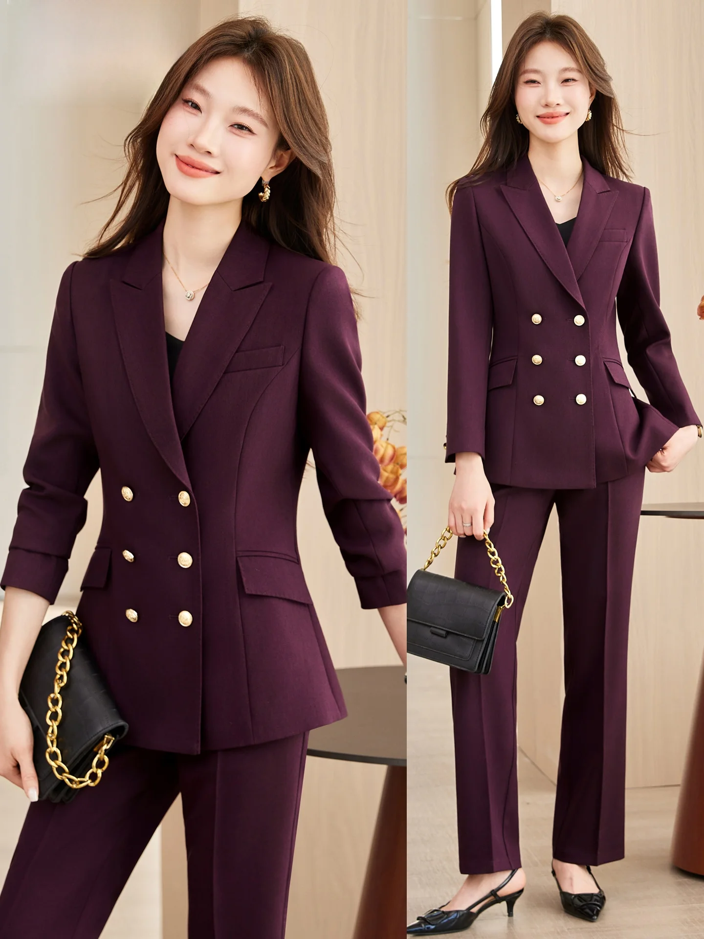 

Женский деловой костюм Ele Deep Purple: профессиональная верхняя одежда, высококлассный дизайн, приталенный пиджак с длинными рукавами для офиса