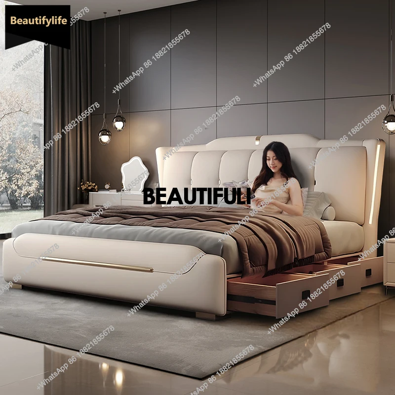 

D80 Уникальный дизайн двуспальной кровати с ящиком, бежевый минималистичный белый каркас двуспальной кровати для хранения вещей, деревянная японская матриальная мебель Cama H