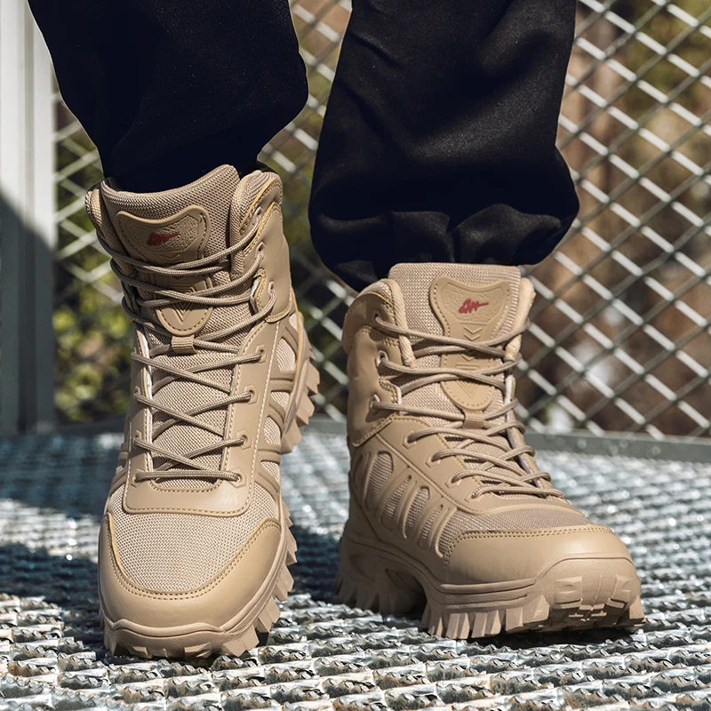 2025 جديد رجل أحذية طويلة خفيفة تنفس قماش شبكي التكتيكية ربيع الخريف في الهواء الطلق حذاء للسير مسافات طويلة الجيش مروحة التدريب القتالي