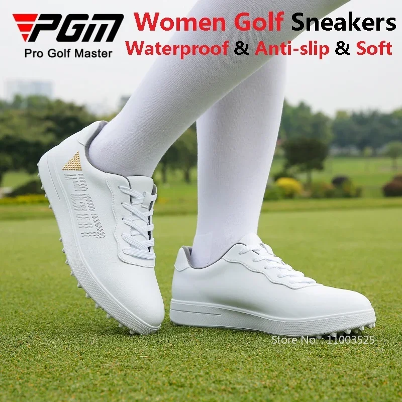 

PGM Women Microfiber Waterproof Golf Shoes Ladies Anti-slip Spike Sneakers Women Lace-up Small White Shoes Casual Golf Footwear