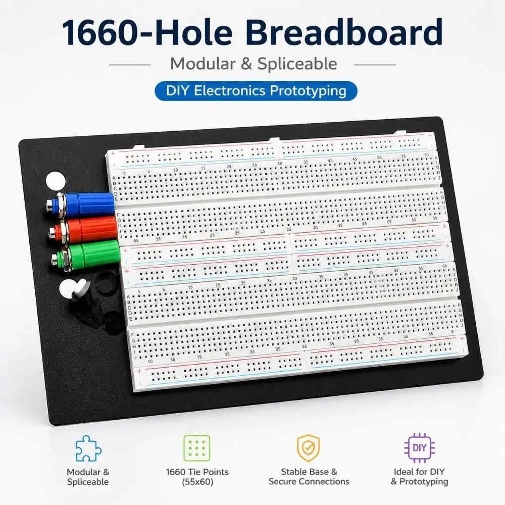 1660pts Solderless Breadboard 4 Bus Strips Multi-purpose Protoboard Test Board Reusable Sockets Electronic Circuit Board