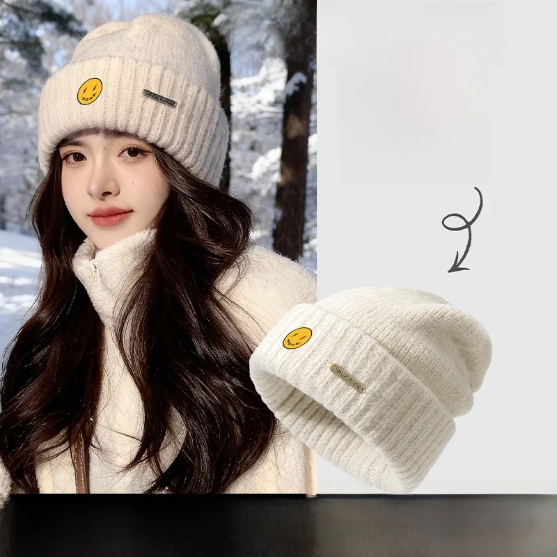 暖かいニットウール帽子女性用冬抗寒東北防寒ニットキャップユニセックス厚みのある秋冬ニットキャップ