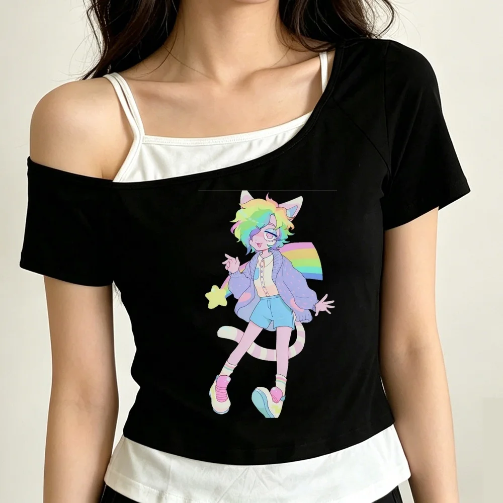 Omori cropped top teen dollette 2000s graphic t-shirt cheap gothic gyaru grunge party