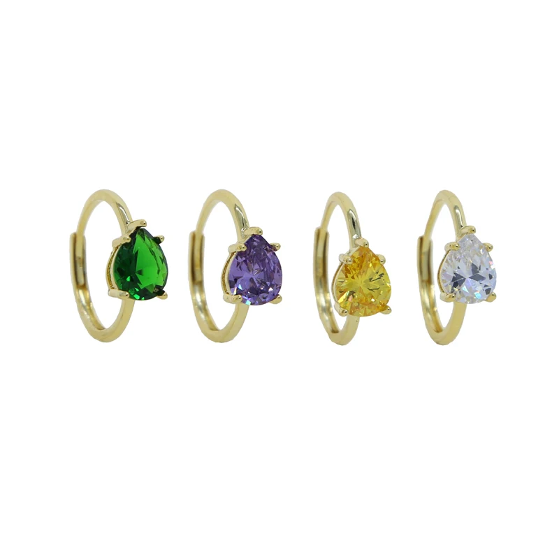 Geometric Tear Drop Square Single Cubic Zirconia CZ Simple Colorful Stone Engagement Ring For Women