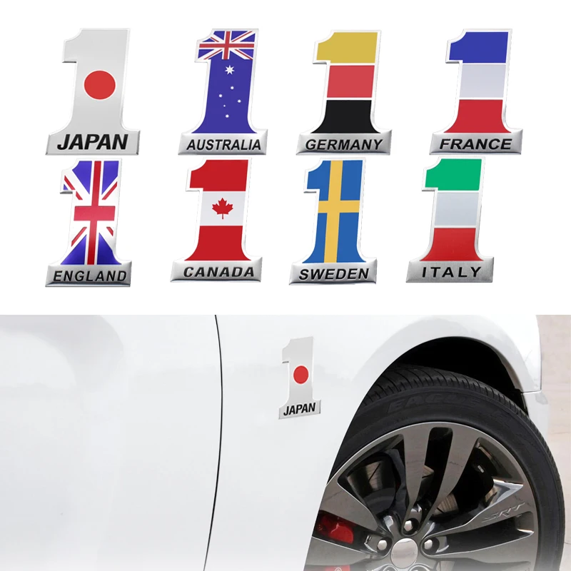 Aluminum Car Styling Emblem Japan Australia Germany France England Canada Sweden Italy Logo Flag Stickers Decoration Accessories