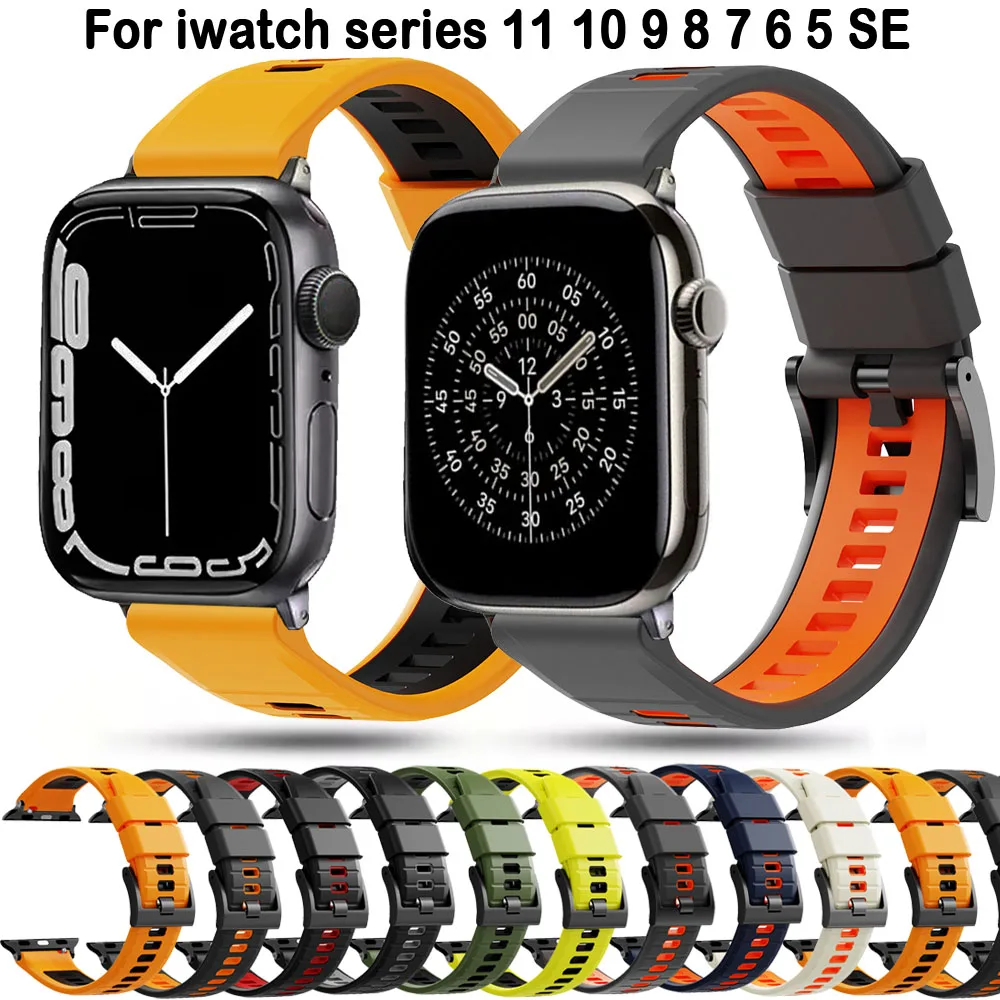 

Силиконовый ремешок для iWatch Series 11 10 9 3 6 5 SE 7 8 Браслет для Apple Watch Ultra 2 3 49 мм 45 мм 44 мм 42 мм Аксессуары для ремешков