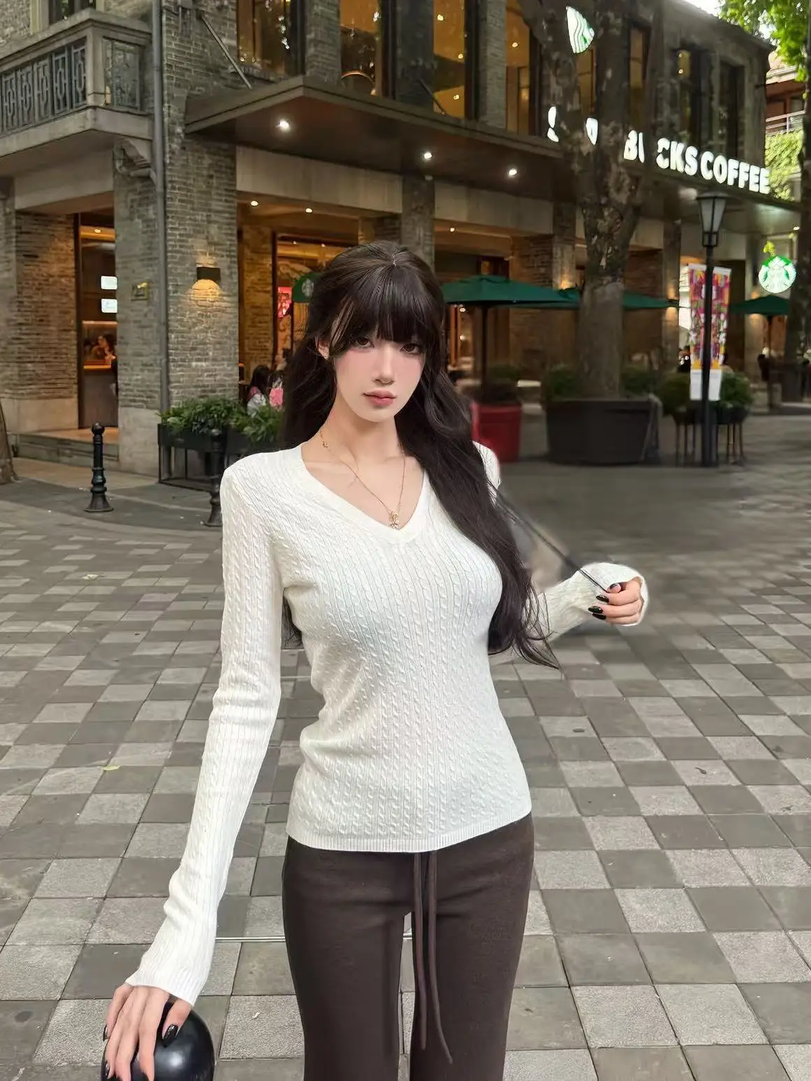 

AWMUMU Luxury V-ne Knitwear Sweater Women's Autumn Winter Slimming Versatile Top Commute Sle Long Sve Color