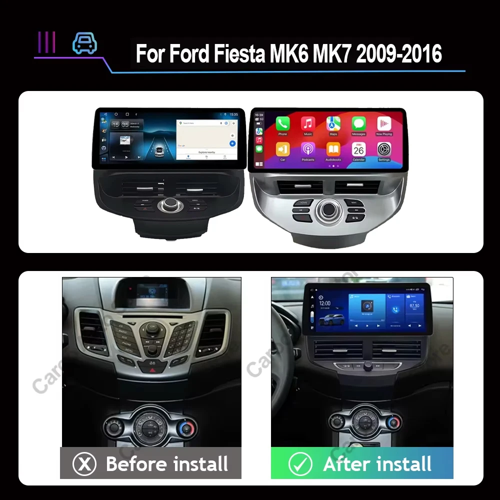 12.3 Inch For Ford Fiesta MK6 MK7 2009-2016 Android 15 8-Core 8G+256G Car Multimedia Player Stereo Receiver Radio GPS 4G WIFI