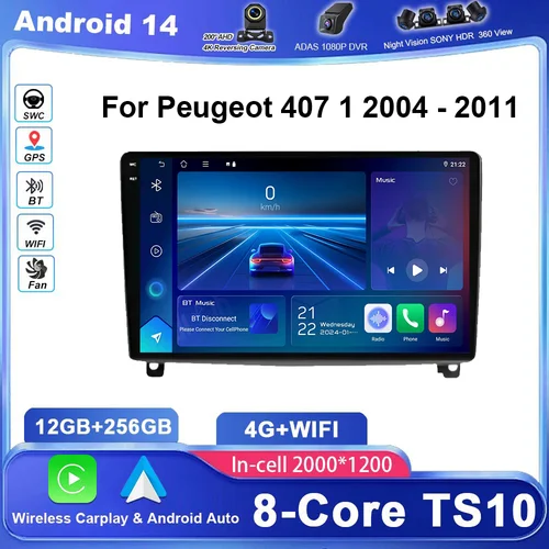 푸조 407 1 2004 - 2011 용 안드로이드 자동차 라디오 스테레오 자동 GPS 네비게이션 멀티미디어 플레이어 무선 Carplay Android Auto 2din