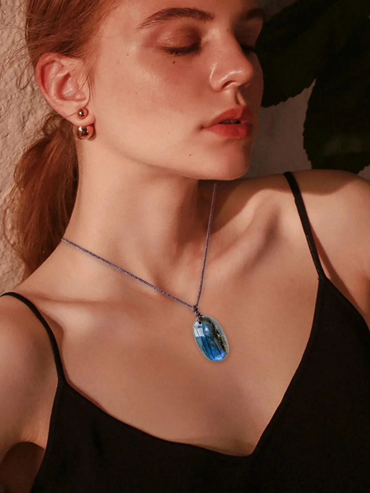 الكريستال الطبيعي اللابرادوريت قلادة الأزرق Moonstone الحجر الخام عقد دي اي واي قلادة مجوهرات هدية عيد