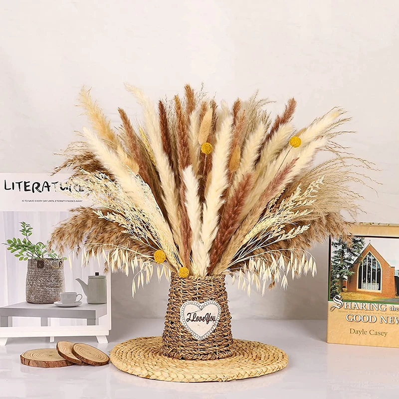 Dried Reed Flower Bouquet Set, Whisk, Pampas Grass, Reeds, Rabbit Tail, Living Room Decoration