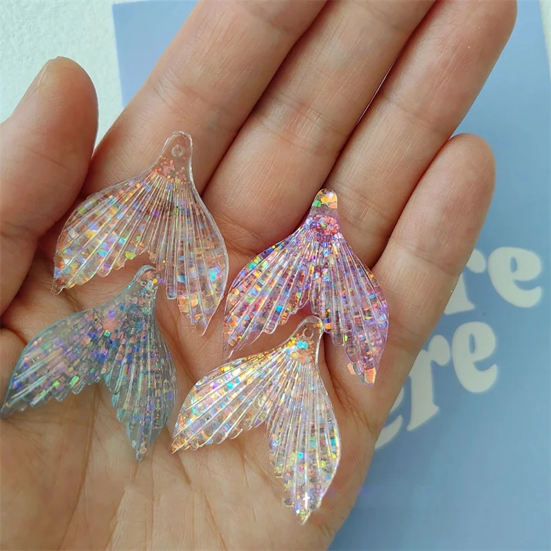 Summer style 100pcs/lot color print sequins effect cartoon Fish tails shape resin beads diy jewelry garment pendant accessory