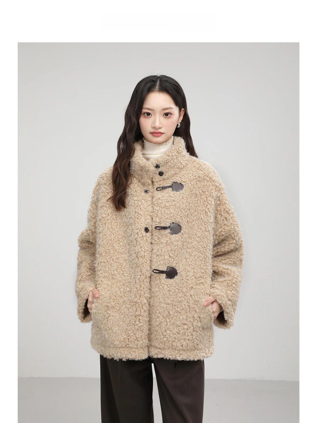 Xinmon Design Thickened Lamb Fur Jacket Stand Collar Women's Winter Coat Loose Versatile Cotton Top Long Sleeve Commute Style