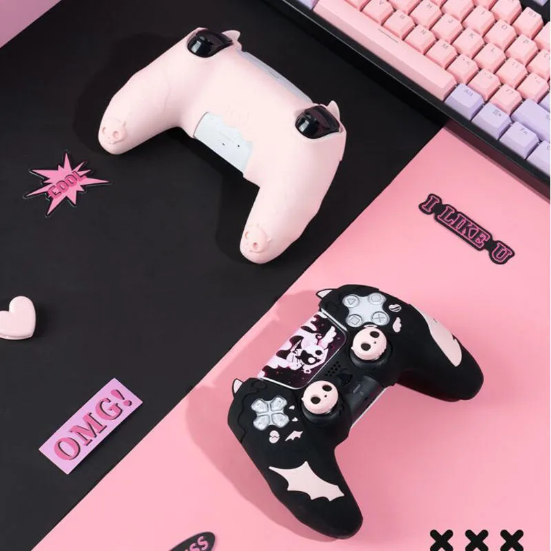 Sweet Skull Silicone Skin Cover Gamepad Sticker Soft Case For Sony Dualsense 5 PS5 Controller Thumb Stick Grip Cap Protector