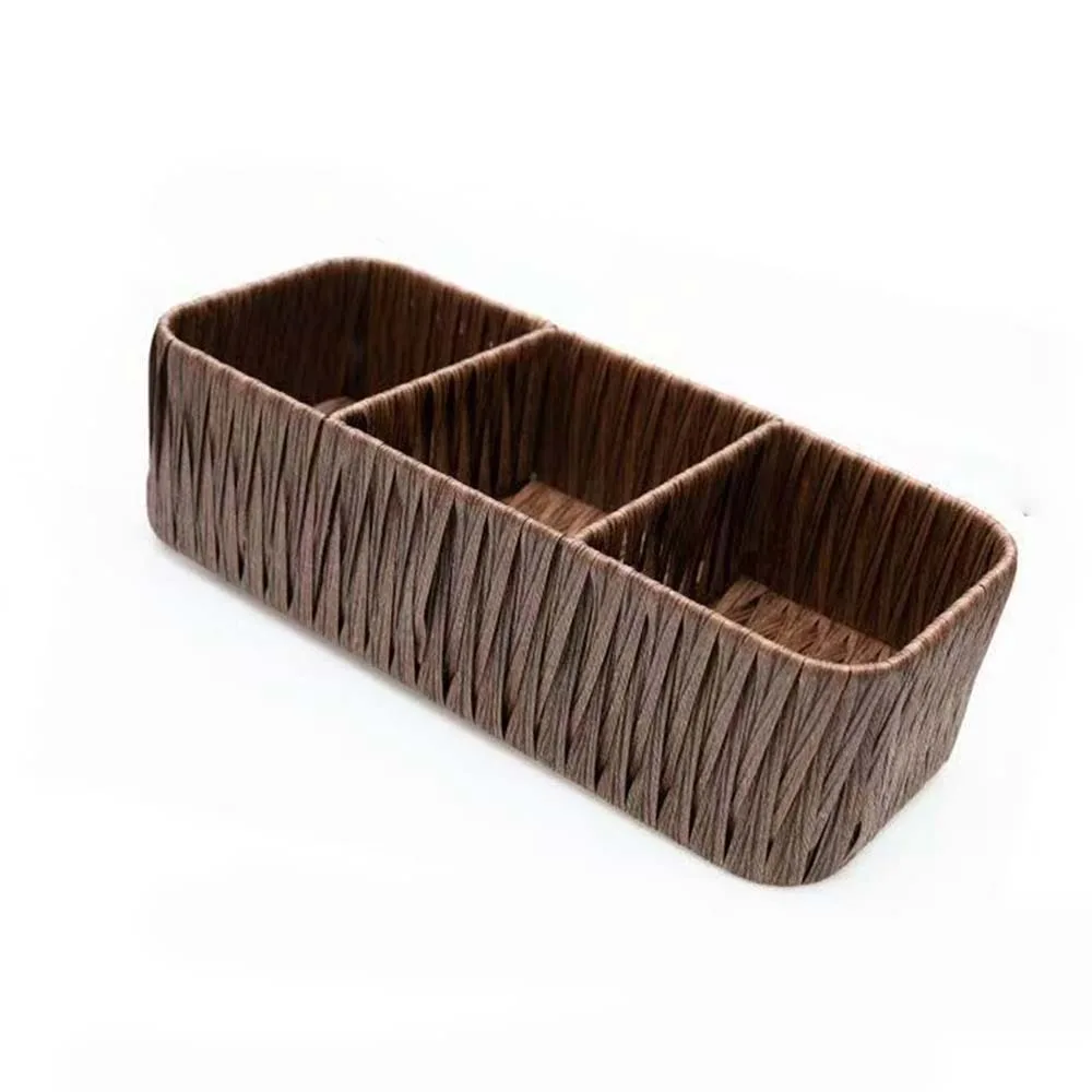 

New 1/3 Grids Sundries Organizer Hand Woven Rectangular Storage Baskets Wardrobe Container Home Storage