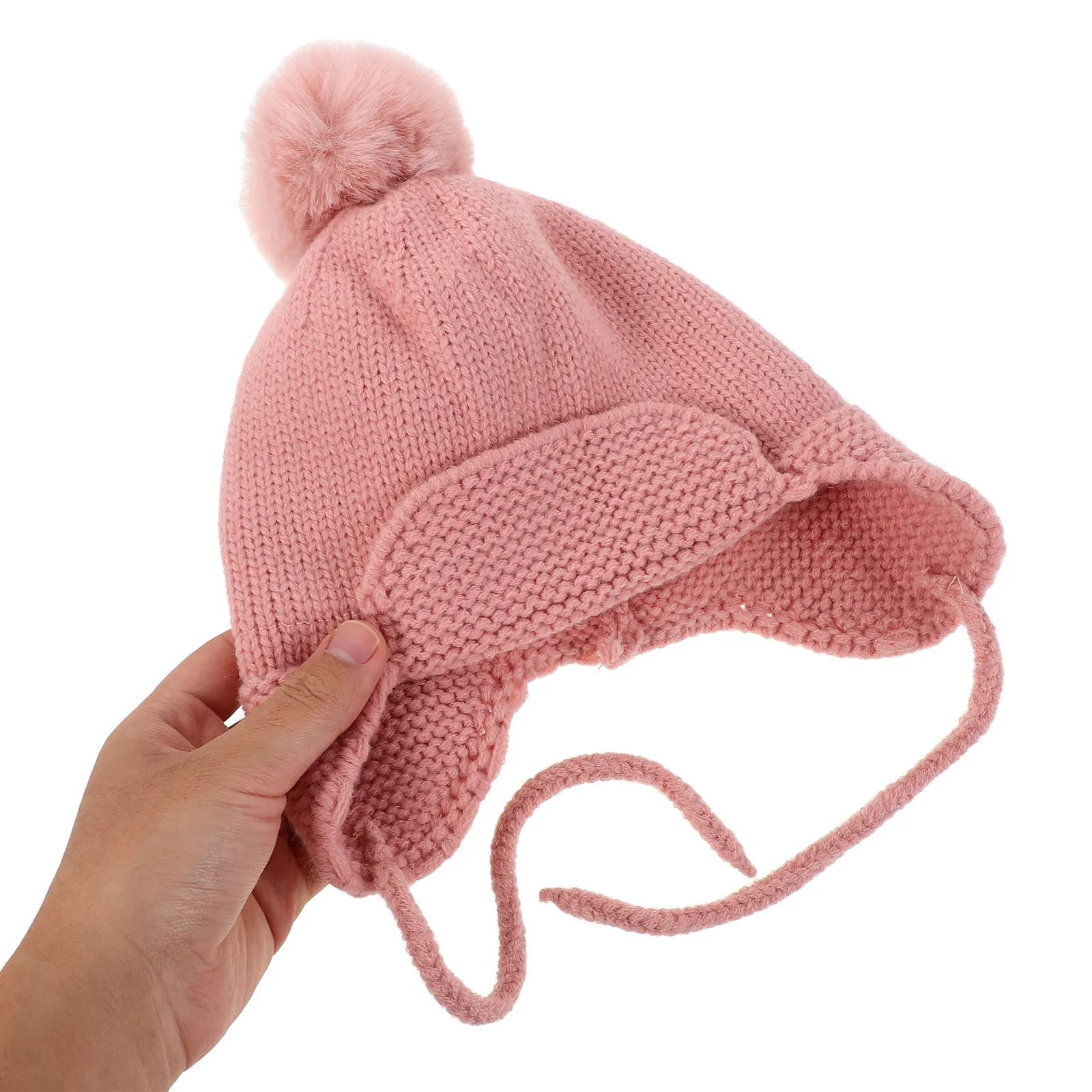 

Cute Funny Knitted Baby Beanie Hat with Earflaps and Pompom Soft Waffle Knit Newborn Toddler Winter Warm Cap for Fall Snowy Days