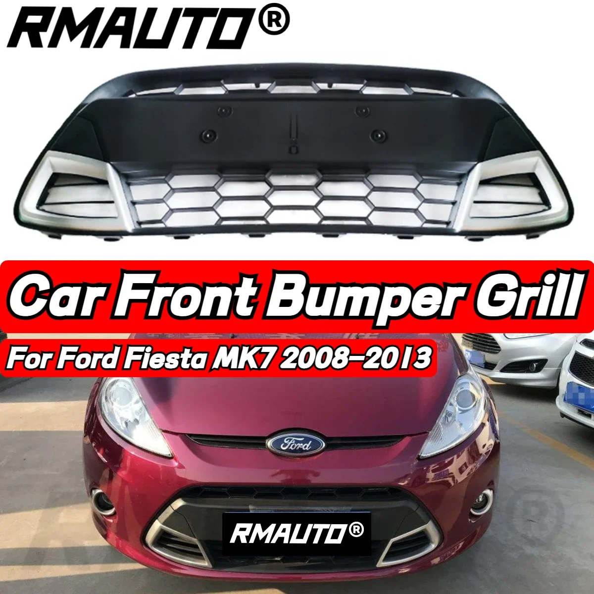 

RMAUTO Car Front Bumper Grille Racing Grill Honeycomb Grill Body Styling Kits For Ford Fiesta MK7 2008-2013 Car Accessories