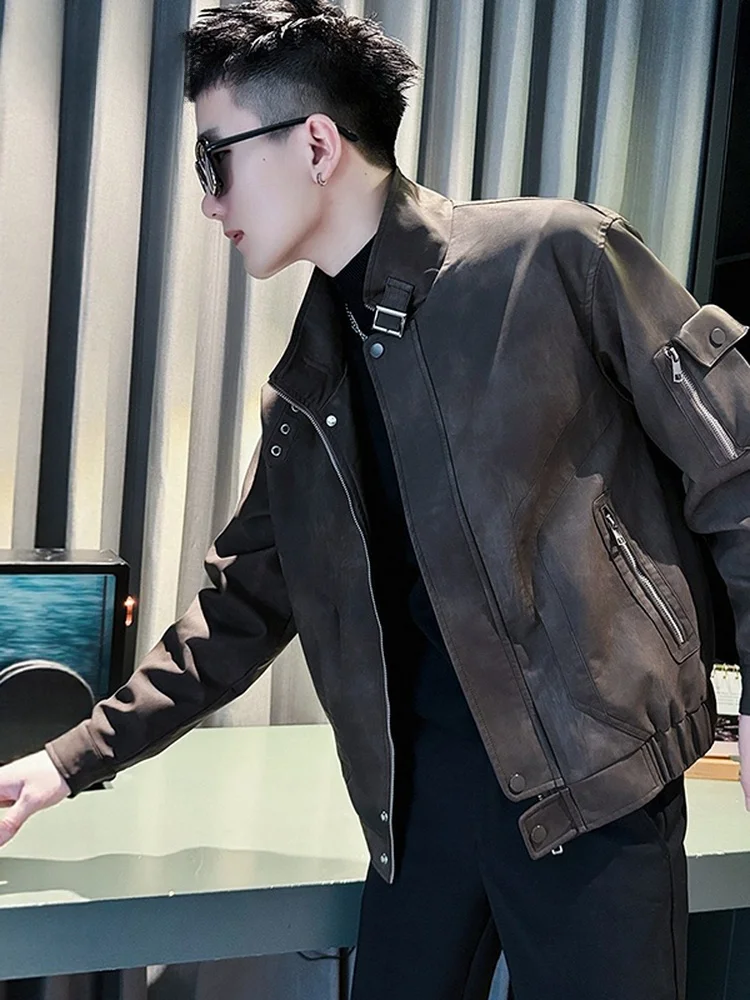 

High-End Men's Fce Lined Thiened Stand Collar Jaet Warm Outerwear for Autumn Winter Faionable Youth Korean Sle Zipper