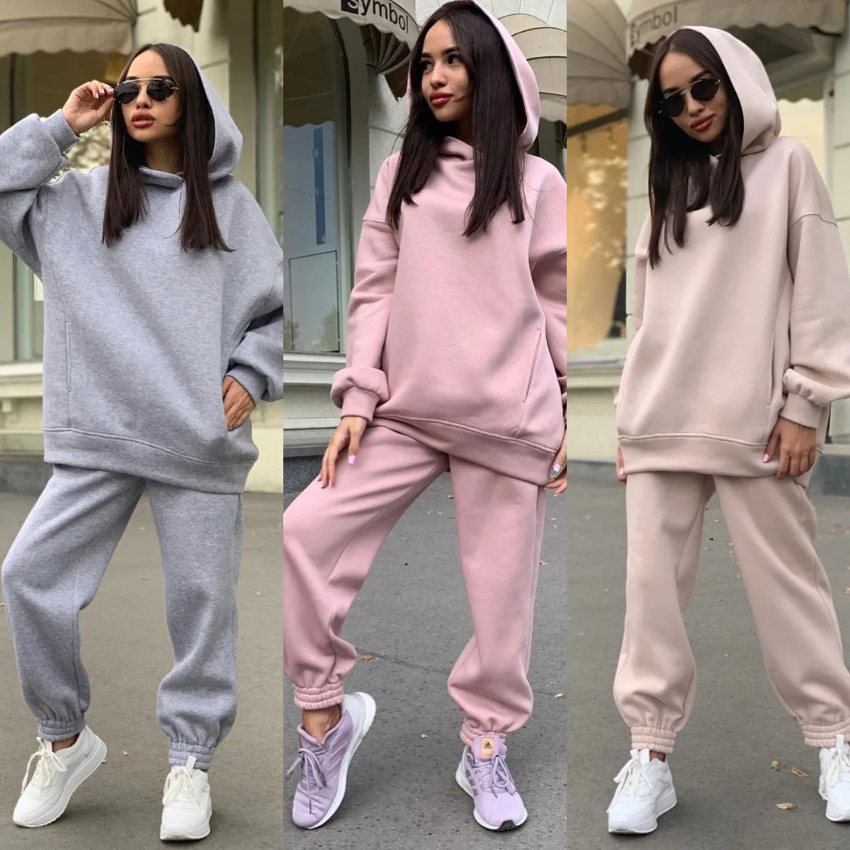 

Sportswear Women's Set Autumn/Winter New Fashionable Solid Color Hoodie and Casual Pants Two Piece Set
