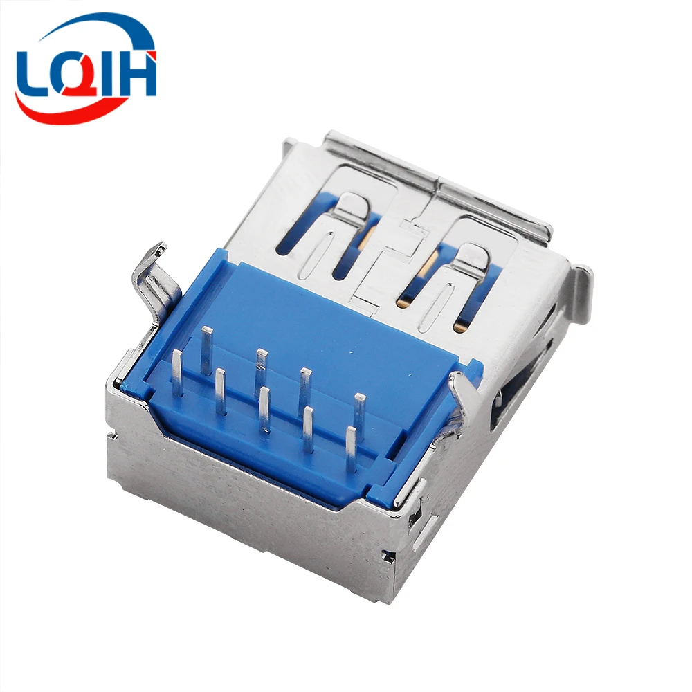 10PCS USB Socket Female Connector A Female 90 Degree Crimped USB Female Seat 3.0 AF 90 Degree 9p  Blue Glue