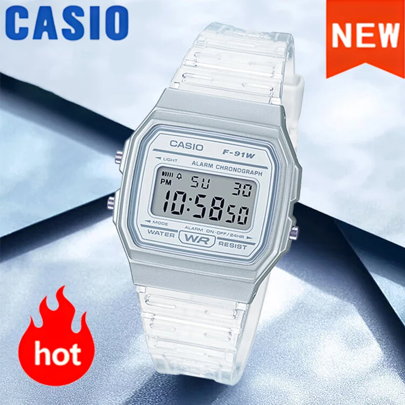 ساعة كاسيو للرجال صغيرة مربعة بسيطة ريترو مقاومة للماء LED ساعة كوارتز رقمية للجنسين ساعة الطالب العصرية للرجال WatchF-91WS-7