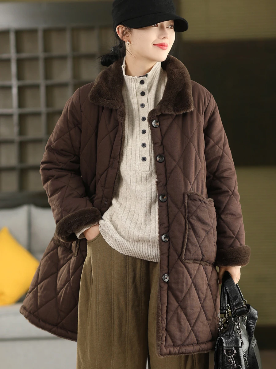 

Утепленное зимнее пальто средней длины из искусственного меха кролика с хлопковой подкладкой, в стиле ретро, для женщин, для повседневной носки