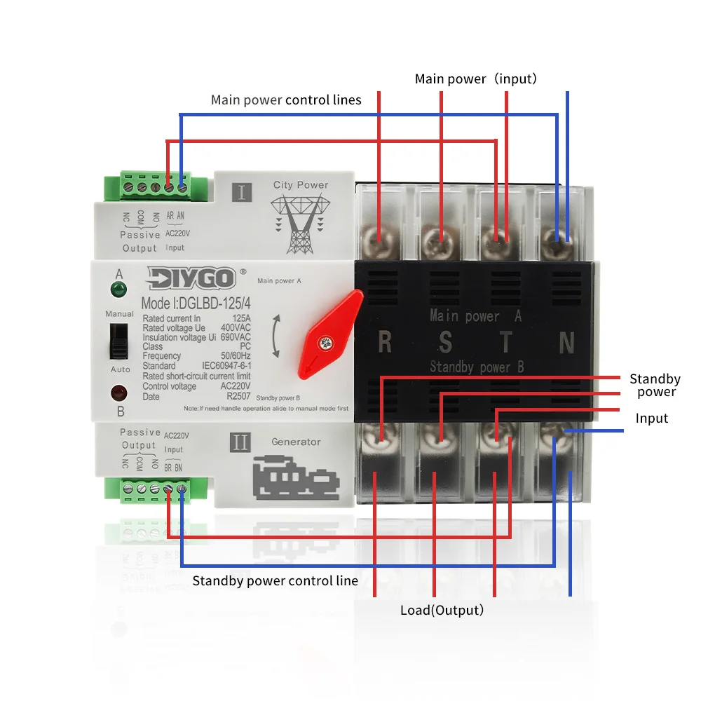 125A ATS 2P 4P مفتاح نقل تلقائي مزدوج الطاقة ATS Din السكك الحديدية مولد طاقة غير منقطع مفاتيح اختيار كهربائية #6