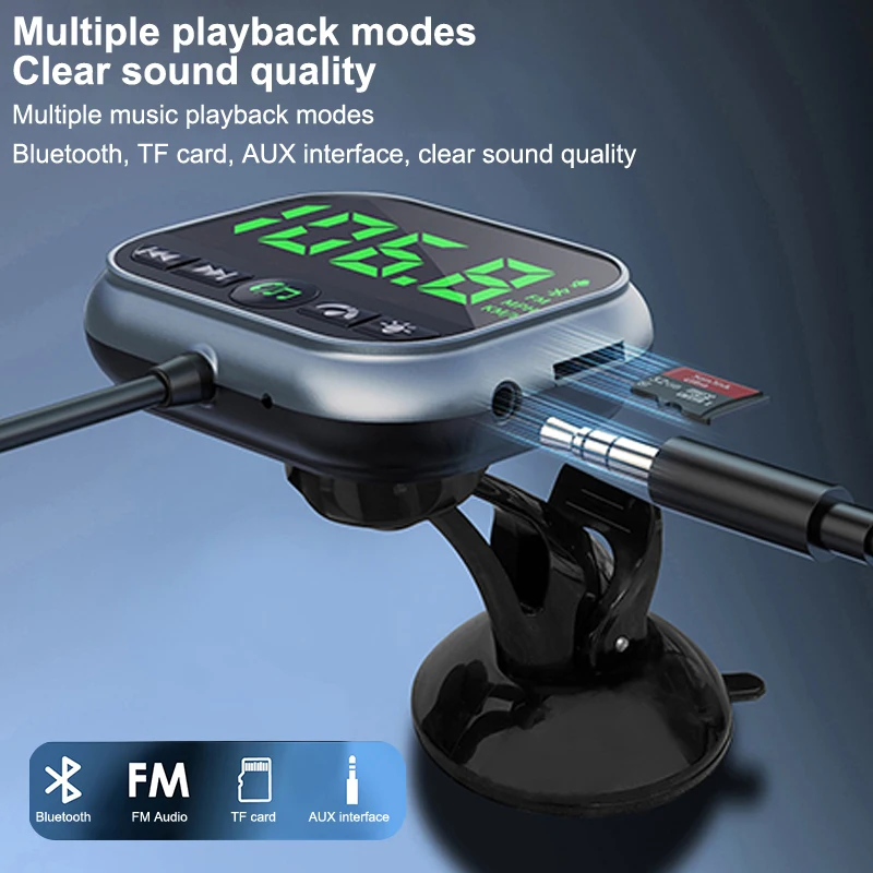 جهاز إرسال FM للسيارة USB 5.3 مع بلوتوث متطابق، يلعب AUX وMP3، قارئ بطاقات TF، يتميز بمراقبة سرعة HUD GPS #6