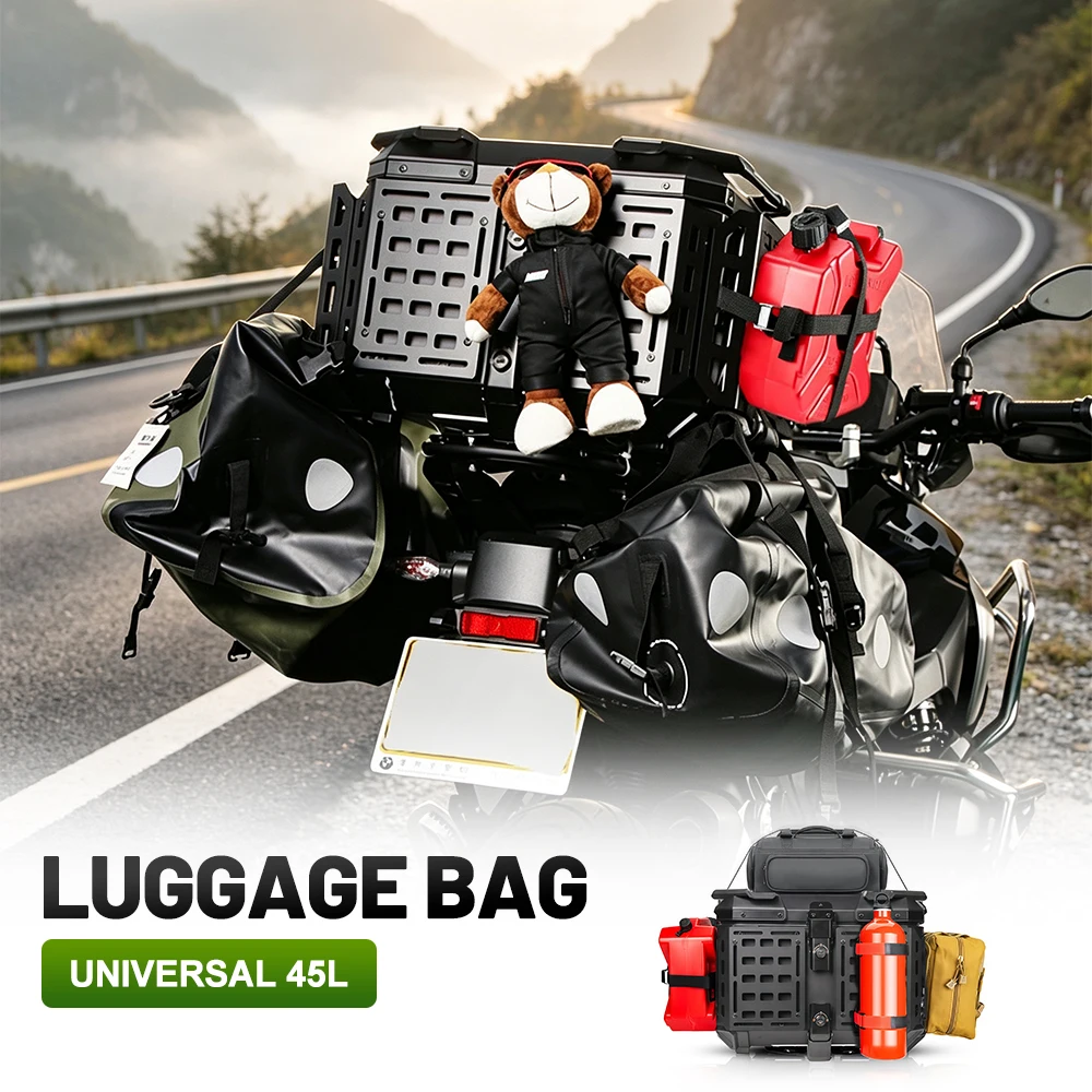 45L Armored Black Multi-Purpose Aluminum Alloy Rear Tail Trunk,Universal Motorcycle Scooter Electric Bike Luggage Storage Case