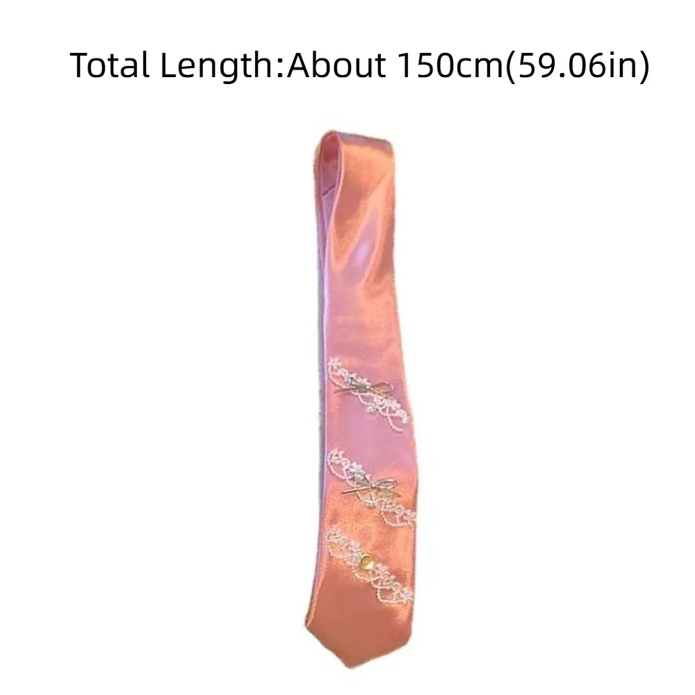 Moda multi-uso nastro papillon pizzo Y2K cravatta lunga in raso rosa collares sciarpa lunga stretta quotidiana