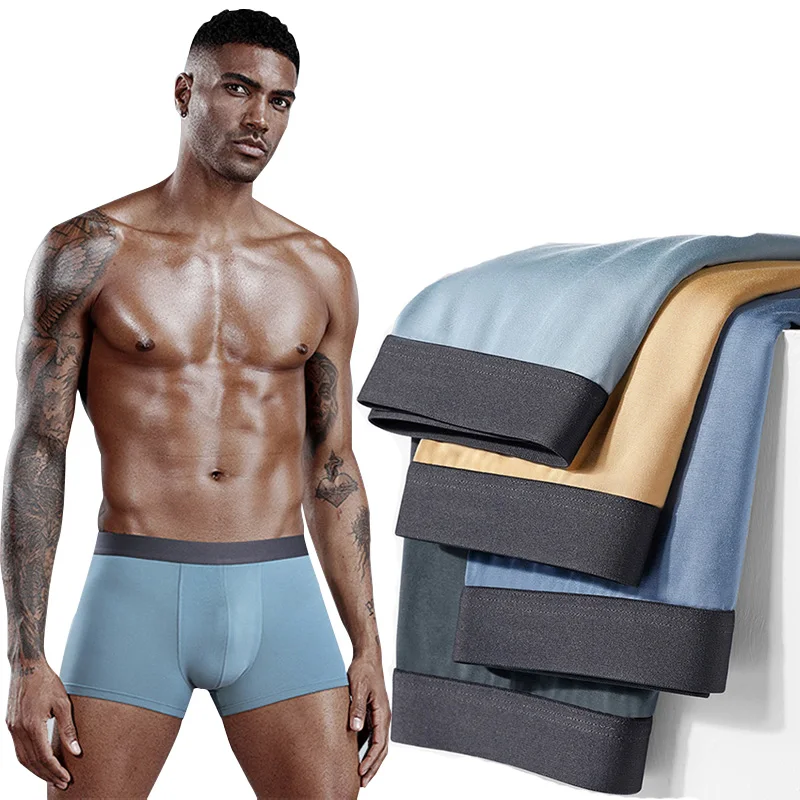 

4Pcs/Lot Men Underwear Cotton Boxer Shorts Print Underpants Comfortable Breathable Lingerie Male Trunk U Convex Panties