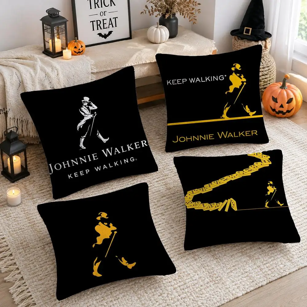 J-Johnnie W-Walker Logo Cushion Cover Plush Decorative Pillow Case With Hidden Zipper Cutecore Room Decor For Home