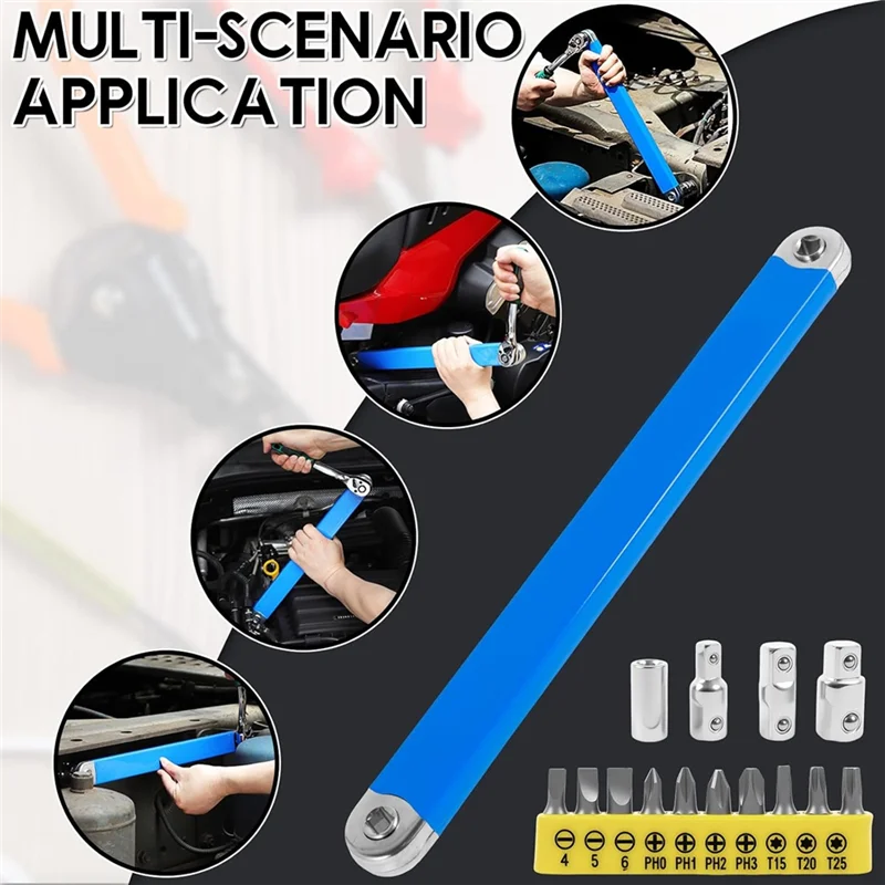 ABRS-Offset Extension Wrench 15 Inch Tight Reach Extension Wrench Set Universal Zero Degree Ratchet Tool For Tight Space