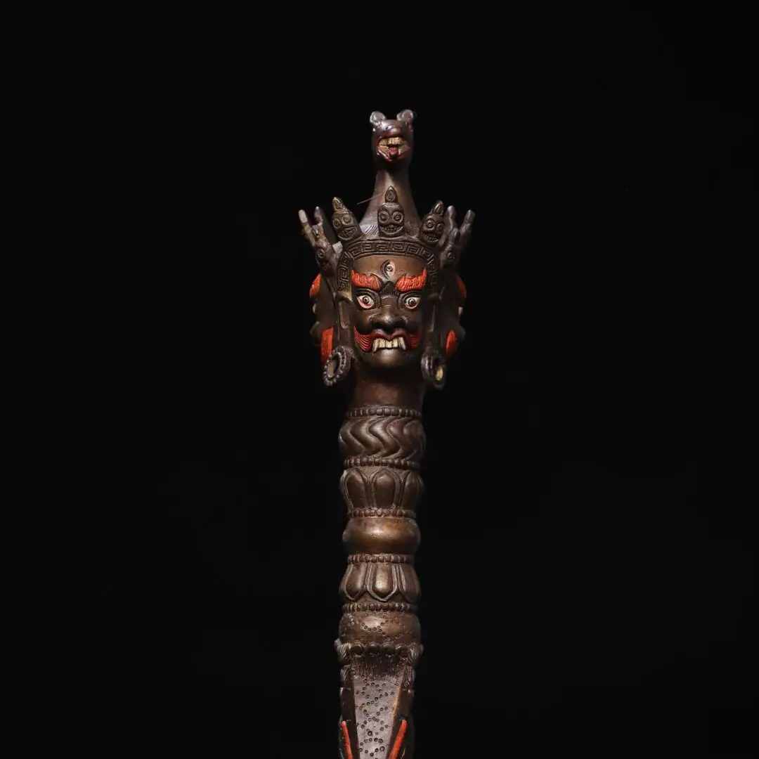 Pure Brass Vajra Hayagriva Three-faced Phurba Tibetan Buddhist Ritual Tool Home Decor