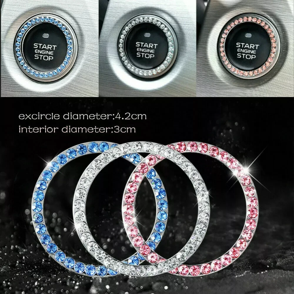 

Car Start Switch Button Auto Decorative Diamond Stickers Rhinestone Ring Circle Trims Protective Cover Car Accessories Interior