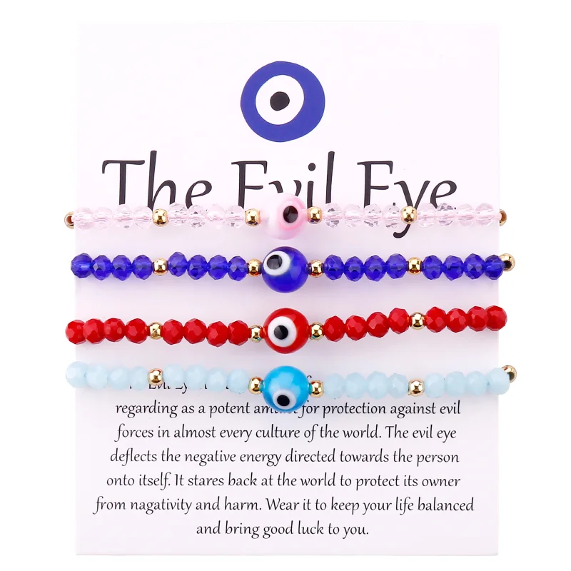 

15pcs with Card Lucky Blue Pink Beaded Turkish Evil Eye Bracelet Adjustable Braided Rope Bracelets Women Men Jewelry