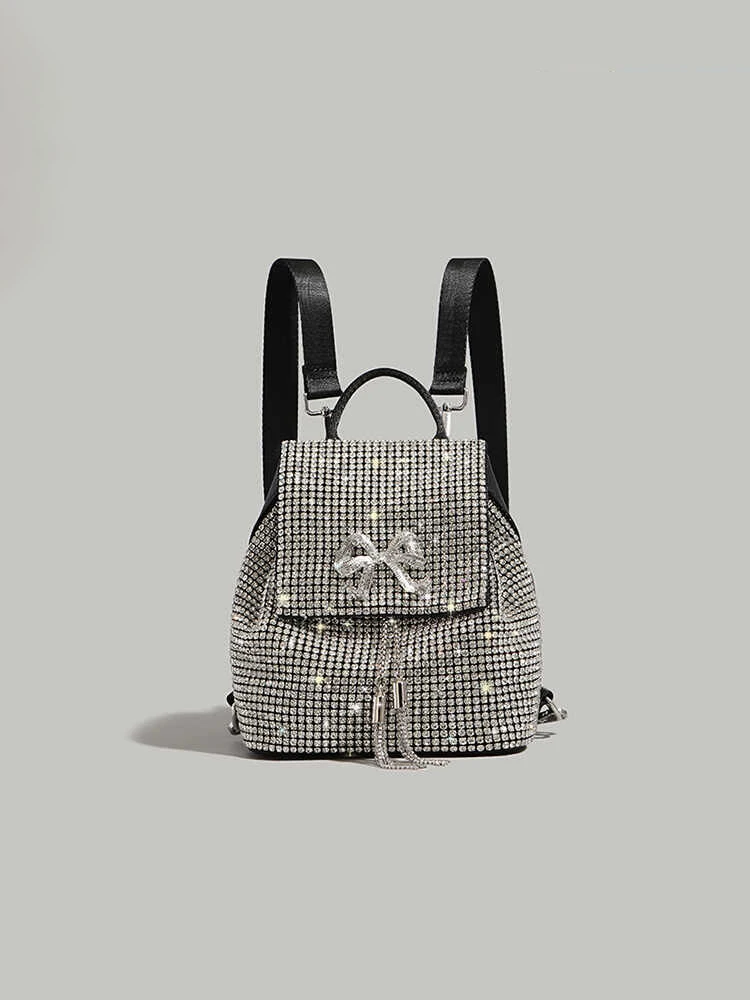 

Luxury Designer Diamond Backpack For Women New Versatile Commute College Student School Bags High-end Chic Bow Bucket Bags
