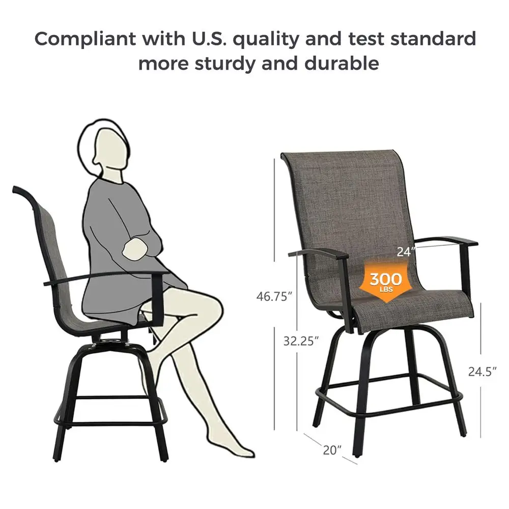 

Counter Height Outdoor Swivel Bar Stools Set of 2, Patio Bar Chairs with Arms Backs for Porch Balcony, Poolside, Deck Coffee, 2